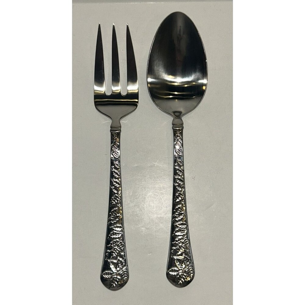 Yamazaki Gear TAPESTRY BOUQUET Serving Spoon and Fork Set Preowned Nice! - Picture 10 of 11
